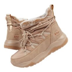Buty Lee Cooper LCJ-24-03-3062L beżowy. Brązowe śniegowce damskie z materiału, przed kolano. Za 329.02 zł.