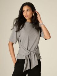 4F T-shirt regular z wiązaniem damski - szary L. Szare t-shirty damskie 4F, l, bez wzorów, z bawełny, bez kołnierzyka. Za 79.99 zł.