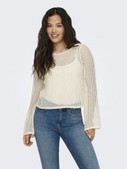 ONLY Sweter w kolorze kremowym rozmiar: L. Brązowe swetry klasyczne damskie Only, l, bez kołnierzyka. Za 37.21 zł.