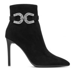 Botki Eva Minge. Czarne botki damskie Eva Minge, bez obcasa, na szpilce, bez zapięcia. Za 429.99 zł.