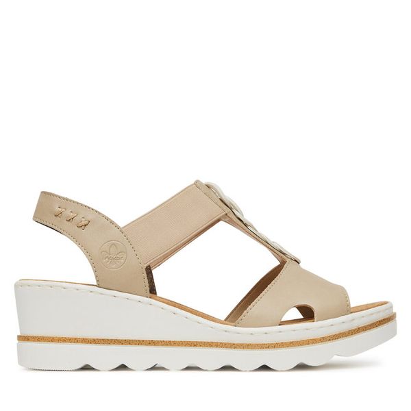 Sandały Rieker. Brązowe sandały damskie Rieker, bez wzorów, bez obcasa, na koturnie, bez zapięcia. Za 299.99 zł.