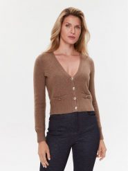 Guess Kardigan W3BR15 Z2QA0 Brązowy Regular Fit. Brązowe kardigany damskie Guess, l, z aplikacjami, z syntetyku. Za 479.99 zł.