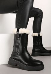 Czarne Płaskie Botki Ozdobione Futerkiem Izamirel. Czarne botki damskie Born2be, eleganckie, z okrągłym noskiem, bez obcasa, na obcasie, bez zapięcia. Za 149.99 zł.