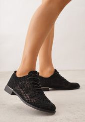 Czarne Ażurowe Półbuty z Metaliczną Wstawką Homonis. Czarne półbuty damskie Born2be, w ażurowe wzory, bez obcasa, bez zapięcia. Za 89.99 zł.