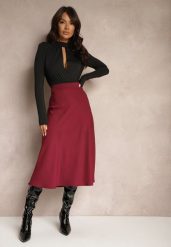 Bordowa Casualowa Rozkloszowana Spódnica Dorilena. Czerwone spódnice damskie Renee, na co dzień, l, bez wzorów, eleganckie, midi. Za 59.99 zł.