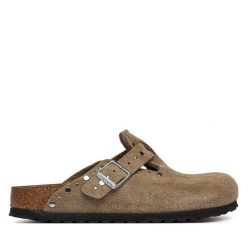 Klapki Birkenstock. Brązowe klapki damskie Birkenstock, bez wzorów, bez obcasa, bez zapięcia. Za 809.99 zł.