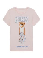 Guess T-Shirt J6RI10 K6YW4 Różowy Regular Fit. Czerwone koszulki i t-shirty dziewczęce Guess, z aplikacjami, z bawełny, bez kołnierzyka, bez ramiączek. Za 119.99 zł.