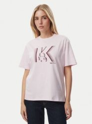 KARL LAGERFELD T-Shirt B4W17003 Różowy jasny Regular Fit. Czerwone t-shirty damskie KARL LAGERFELD, xs, bez wzorów, z bawełny, bez kołnierzyka. Za 219.99 zł.