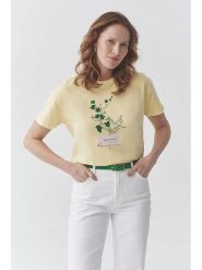 TATUUM Koszulka "Malati" w kolorze żółtym rozmiar: L. Żółte bluzki damskie TATUUM, l, bez wzorów, z bawełny, bez kołnierzyka, bez ramiączek. Za 61.95 zł.