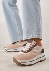 Różowe Sneakersy na Grubej Podeszwie z Perforacją i Tweedowymi Wstawkami Idaphyphe. Czerwone obuwie sportowe damskie Born2be, z jeansu, bez zapięcia. Za 109.99 zł.