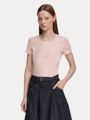 Guess T-Shirt W6YI56 K5028 Różowy jasny Slim Fit. Czerwone t-shirty damskie Guess, xs, z aplikacjami, z bawełny, bez kołnierzyka. Za 194.99 zł.