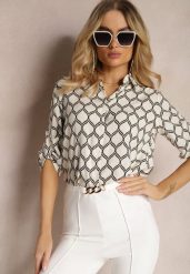 Jasnobeżowa Klasyczna Koszula w Geometryczny Print z Wiskozy i Bawełny Kullia. Brązowe koszule damskie Renee, l, bez wzorów, z bawełny, klasyczne, bez kołnierzyka, bez ramiączek. Za 44.99 zł.