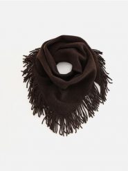 Szalik z frędzlami - ciemnobrązowy. Brązowe szaliki damskie Reserved, bez wzorów. Za 129.99 zł.