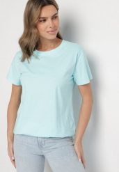 Jasnoniebieski Gładki T-shirt z Bawełny o Klasycznym Kroju Natime. Niebieskie t-shirty damskie Born2be, l, bez wzorów, z bawełny, bez kołnierzyka. Za 39.99 zł.