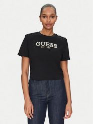Guess T-Shirt W5GI15 K8FQ4 Czarny Regular Fit. Czarne t-shirty damskie Guess, xs, z aplikacjami, z bawełny, bez kołnierzyka. Za 129.99 zł.