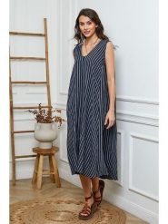Fleur de Lin Lniana sukienka w kolorze granatowym rozmiar: M. Niebieskie sukienki damskie Fleur de Lin, bez wzorów, ze lnu, bez ramiączek. Za 250.94 zł.