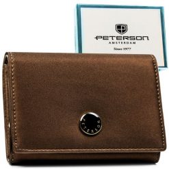 Brązowy portfel damski odszyty ze skóry naturalnej i ekologicznej PTN PS445-HNL Peterson. Brązowe portfele damskie Peterson, bez wzorów, ze skóry. Za 119.99 zł.