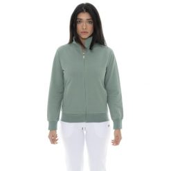 Bluza z bawełna z zamek błyskawiczny na co dzień. Zielone bluzy damskie LEONE 1947 APPAREL, bez wzorów, z bawełny, bez kaptura. W wyprzedaży za 134.57 zł.