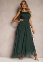 Zielona Koktajlowa Sukienka z Tiulowym Dołem Bez Rękawów Elastar. Zielone sukienki damskie Renee, bez wzorów, z tiulu, eleganckie, bez ramiączek. W wyprzedaży za 79.99 zł.