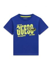 Guess T-Shirt N6RI00 K8HM4 Niebieski Regular Fit. Niebieskie t-shirty i koszulki chłopięce Guess, z aplikacjami, z bawełny, bez kołnierzyka, bez ramiączek. Za 89.99 zł.