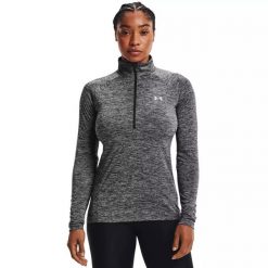 Koszulka damska Under Armour NEW TECH 1/2 ZIP - TWIST. Szare koszulki damskie Under Armour, bez wzorów, bez kołnierzyka, bez ramiączek. Za 191.30 zł.