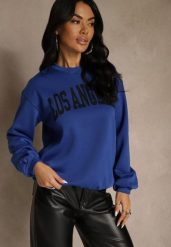 Niebieska Bluza z Bawełną Ozdobiona Napisem Fezolda. Niebieskie bluzy damskie Renee, m, bez wzorów, z bawełny, bez kaptura. Za 59.99 zł.