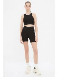 Trendyol Szorty sportowe w kolorze czarnym rozmiar: M. Czarne spodenki sportowe damskie Trendyol, m, bez wzorów, z materiału, z podwyższonym stanem, outdoorowe. Za 90.95 zł.