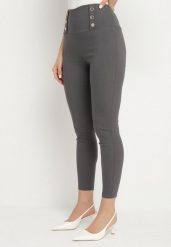 Szare Legginsy z Wysokim Stanem Ozdobione Guzikami Kolithra. Szare legginsy damskie Born2be, l, bez wzorów, z jeansu. Za 39.99 zł.