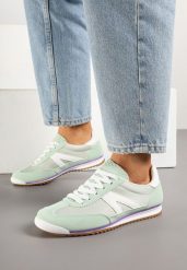 Jasnozielone Sneakersy z Geometrycznym Wzorem Clesanna. Zielone obuwie sportowe damskie Born2be, z jeansu, bez zapięcia. Za 79.99 zł.