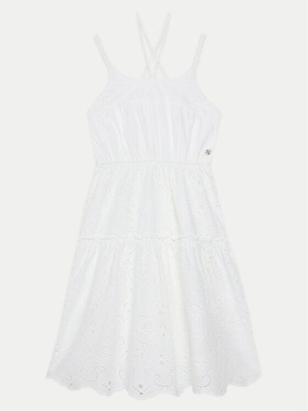 Guess Sukienka codzienna J5GK30 WH7D0 Biały Regular Fit. Białe sukienki dziewczęce Guess, z aplikacjami, z bawełny, bez ramiączek, proste. Za 189.99 zł.
