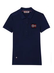 Geographical Norway Koszulka polo w kolorze granatowym rozmiar: XL. Niebieskie bluzki damskie Geographical Norway, xl, bez wzorów, z bawełny, bez kołnierzyka, bez ramiączek. Za 87.81 zł.