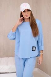 Komplet new punto bluza + spodnie niebieski. Niebieskie bluzy damskie KESI, l, bez wzorów, z bawełny, bez kaptura. Za 347.13 zł.