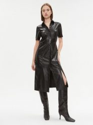 DKNY Sukienka z imitacji skóry DD3D4101 Czarny Regular Fit. Czarne sukienki damskie DKNY, bez wzorów, ze skóry, bez ramiączek. Za 429.99 zł.
