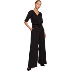 Kombinezon z Szerokimi Nogawkami - Czarny. Czarne kombinezony damskie MOE, l, bez wzorów, z lycry, eleganckie, bez kołnierzyka, bez ramiączek. Za 314.90 zł.