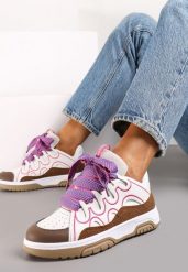 Różowo-Białe Sneakersy Ozdobione Brokatem z Oryginalnym Sznurowaniem Patricie. Białe obuwie sportowe damskie Renee, bez zapięcia. Za 109.99 zł.