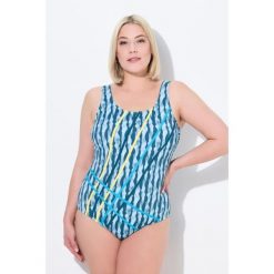 Damski Strój kąpielowy wzór w fale lamówka bez miękkich miseczek z recyklingu. Zielone stroje jednoczęściowe Ulla Popken, bez wzorów, z elastanu. Za 195.99 zł.