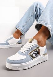 Biało-Niebieskie Sneakersy przed Kostkę z Suwakiem i Metaliczną Wstawką Ludovico. Niebieskie obuwie sportowe damskie Renee, przed kostkę, bez zapięcia. Za 74.99 zł.