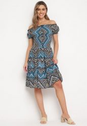 Zielono-Czarna Sukienka Bawełniana Hiszpanka w Stylu Boho Raelinora. Zielone sukienki damskie Born2be, bez wzorów, z bawełny, boho, bez ramiączek. Za 59.99 zł.