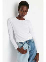 Trendyol Koszulka w kolorze białym rozmiar: L. Białe bluzki damskie Trendyol, l, bez wzorów, z bawełny, bez kołnierzyka, bez ramiączek. Za 48.45 zł.