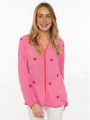 Zwillingsherz Bluzka w kolorze różowym rozmiar: onesize. Różowe bluzki damskie Zwillingsherz, bez wzorów, z wiskozy, bez kołnierzyka, bez ramiączek. Za 91.99 zł.