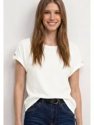 Street One Koszulka w kolorze kremowym rozmiar: 38. Brązowe bluzki damskie Street One, bez wzorów, z bawełny, street, bez kołnierzyka, bez ramiączek. Za 64.95 zł.
