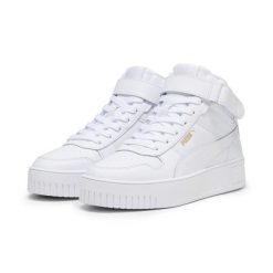 Damskie sneakersy Carina Street Mid PUMA White Gold. Białe obuwie sportowe damskie Puma, z materiału, bez zapięcia, trekkingowe. Za 478.00 zł.