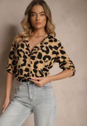 Ciemnobeżowa Koszula z Dodatkiem Bawełny w Cętki Efamara. Brązowe koszule damskie Renee, l, bez wzorów, z bawełny, eleganckie, bez kołnierzyka, bez ramiączek. Za 49.99 zł.