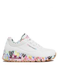 Skechers Sneakersy Uno Loving Love 155506/WHT Biały. Białe obuwie sportowe damskie Skechers, ze skóry, bez zapięcia. Za 329.00 zł.