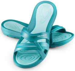 Klapki basenowe damskie PANAMA. Niebieskie klapki damskie Aqua-Speed, bez wzorów, z materiału, bez obcasa, bez zapięcia. Za 63.90 zł.