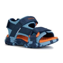 Sandały juniorskie Geox Borealis. Niebieskie sandały damskie Geox, bez wzorów, z tkaniny, bez obcasa, bez zapięcia. Za 259.35 zł.