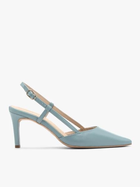 Niebieskie czółenka typu slingback. Niebieskie czółenka damskie Brawo sp. z o.o., bez wzorów, ze skóry, bez obcasa, na szpilce. W wyprzedaży za 296.99 zł.