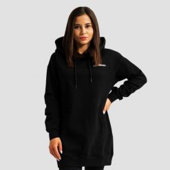 Bluza damska fitness z kapturem długa czarna Limitless Longline. Czarne bluzy damskie GYMBEAM, l, bez wzorów, z bawełny, z kapturem. Za 127.90 zł.