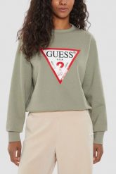 GUESS Zielona bluza damska z dużym logo Original Fleece, Rozmiar L. Zielone bluzy damskie Guess, l, z aplikacjami, bez kaptura. W wyprzedaży za 189.99 zł.