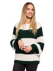 Made of emotion Sweter w kolorze biało-ciemnozielonym rozmiar: L/XL. Brązowe swetry klasyczne damskie Made Of Emotion, l, ze splotem, bez kołnierzyka. Za 74.63 zł.